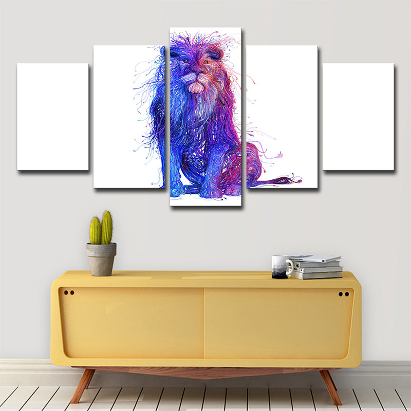 Lion Canvas Print Modern Cute Big Cat Wall Art Decor in Purple on White for Home Clearhalo 'Art Gallery' 'Canvas Art' 'Contemporary Art Gallery' 'Modern' Arts' 1706037
