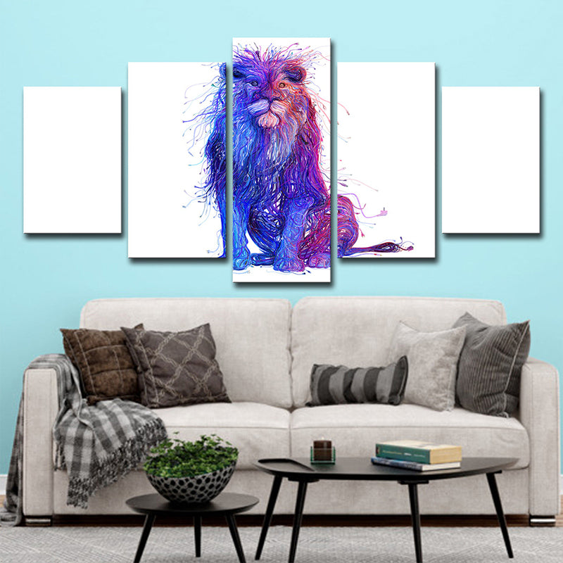 Lion Canvas Print Modern Cute Big Cat Wall Art Decor in Purple on White for Home Clearhalo 'Art Gallery' 'Canvas Art' 'Contemporary Art Gallery' 'Modern' Arts' 1706038