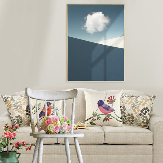 Mixed Media Nordic Wall Art Print with Cloud and Mountains Pattern in Blue-White Clearhalo 'Arts' 'Canvas Art' 1706044