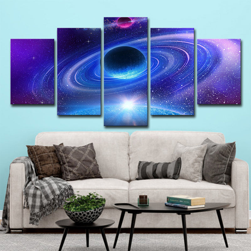 Ringed Planet Wall Art for Home Universe Scene Canvas Print in Purple for Decor Purple Clearhalo 'Art Gallery' 'Canvas Art' 'Kids' Arts' 1706050