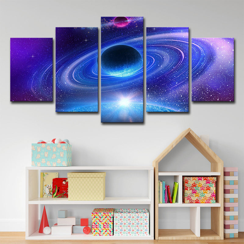 Ringed Planet Wall Art for Home Universe Scene Canvas Print in Purple for Decor Clearhalo 'Art Gallery' 'Canvas Art' 'Kids' Arts' 1706051