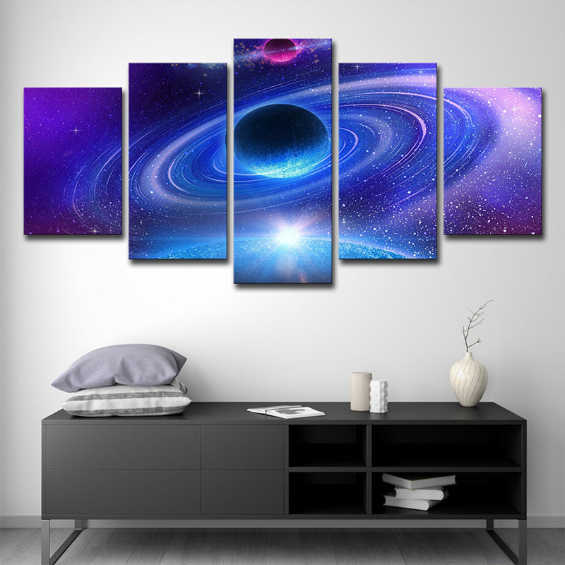 Ringed Planet Wall Art for Home Universe Scene Canvas Print in Purple for Decor Clearhalo 'Art Gallery' 'Canvas Art' 'Kids' Arts' 1706052