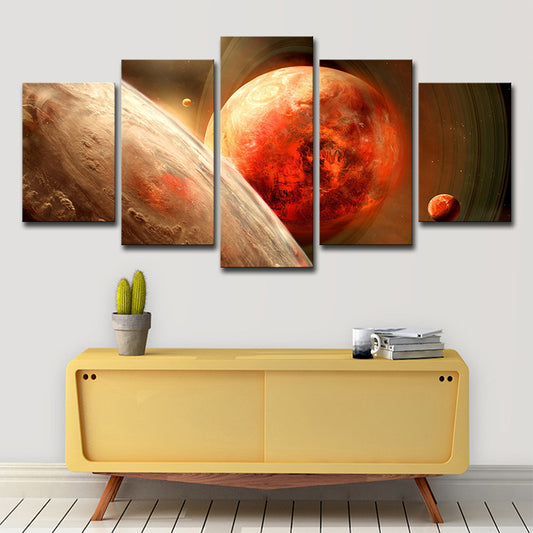 Orange Space Planets Art Print Multi-Piece Science Fiction Dining Room Wall Decor Orange Clearhalo 'Art Gallery' 'Canvas Art' 'Kids' Arts' 1706057