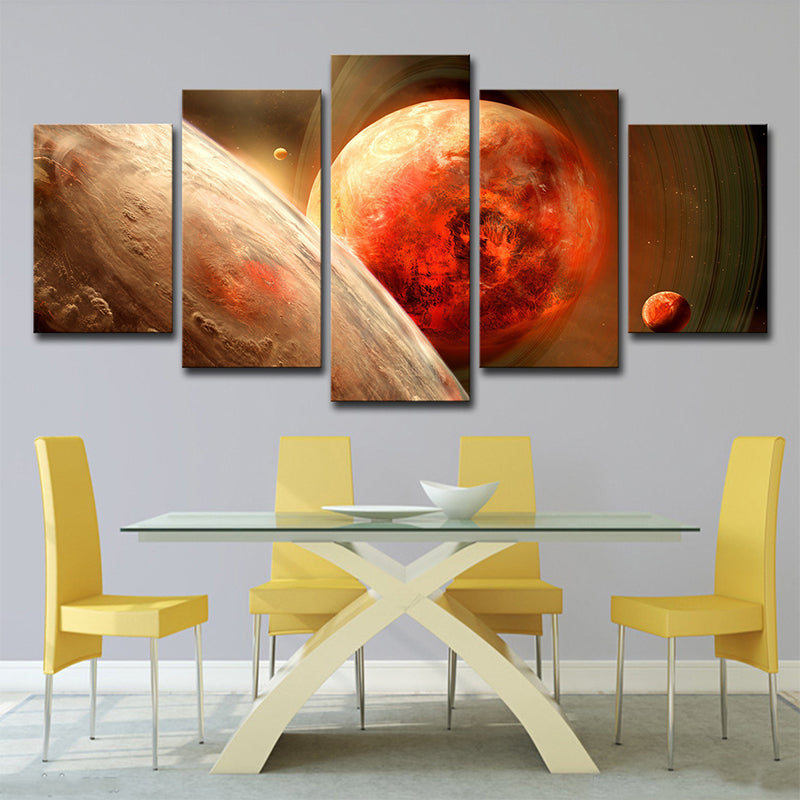 Orange Space Planets Art Print Multi-Piece Science Fiction Dining Room Wall Decor Clearhalo 'Art Gallery' 'Canvas Art' 'Kids' Arts' 1706058