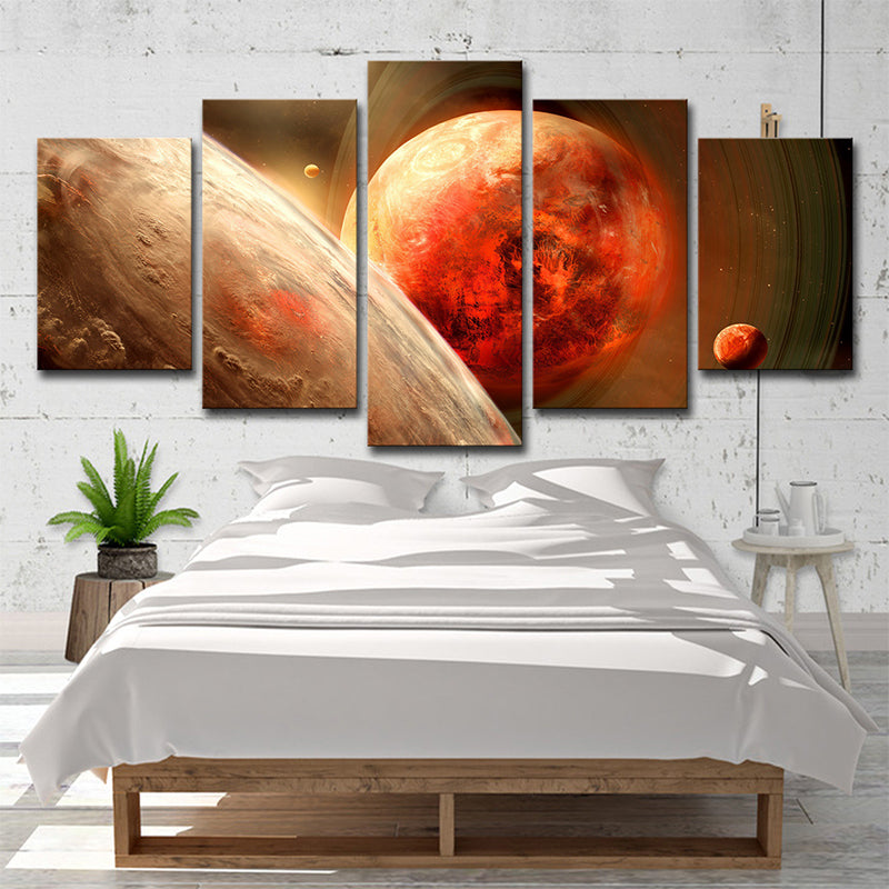 Orange Space Planets Art Print Multi-Piece Science Fiction Dining Room Wall Decor Clearhalo 'Art Gallery' 'Canvas Art' 'Kids' Arts' 1706059