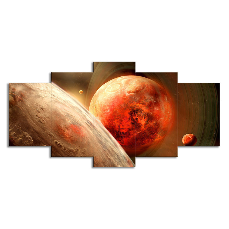 Orange Space Planets Art Print Multi-Piece Science Fiction Dining Room Wall Decor Clearhalo 'Art Gallery' 'Canvas Art' 'Kids' Arts' 1706060