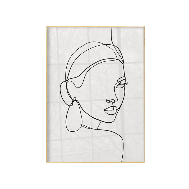 Pretty Woman Face Wall Art Girls Bedroom Line Drawing Canvas Print in Black-White Clearhalo 'Art Gallery' 'Arte de Lienzo' 'Arte' 'Canvas Art' 'Contemporary Art Gallery' 'Contemporary Art' 'Hogar' 'Minimalism' 'Minimalist Art Gallery' 'Scandinavian' Arts' 1706067