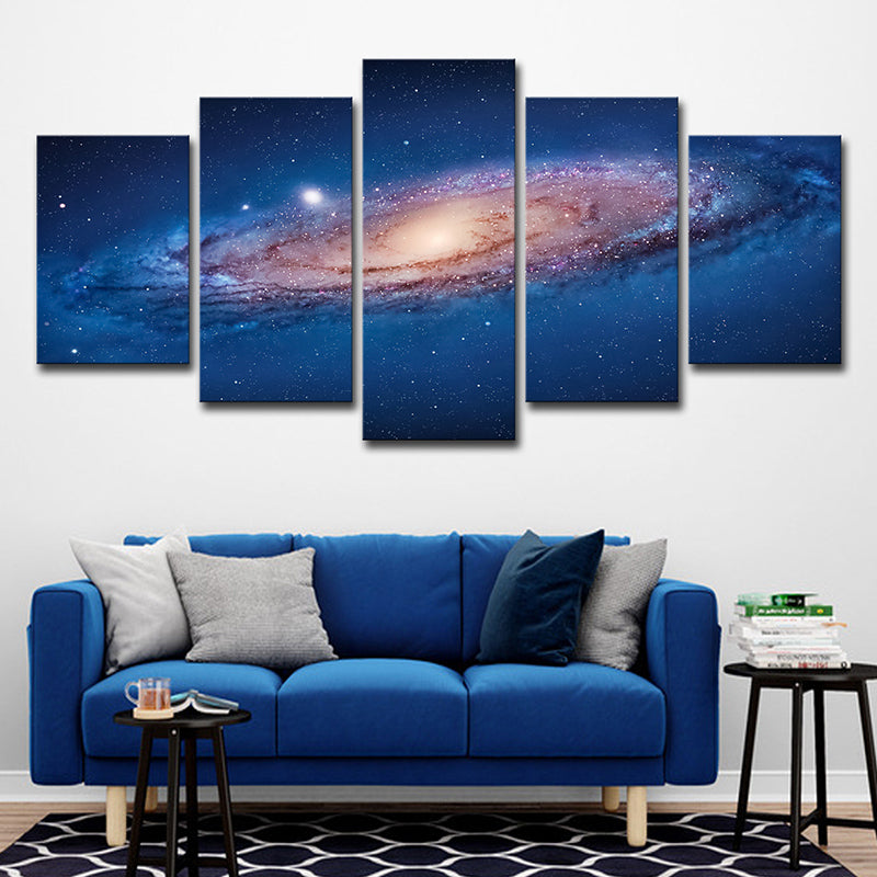 Cosmic Spiral Galaxy Canvas Print Blue Science Fiction Wall Art for Kids Room Clearhalo 'Art Gallery' 'Canvas Art' 'Kids' Arts' 1706072