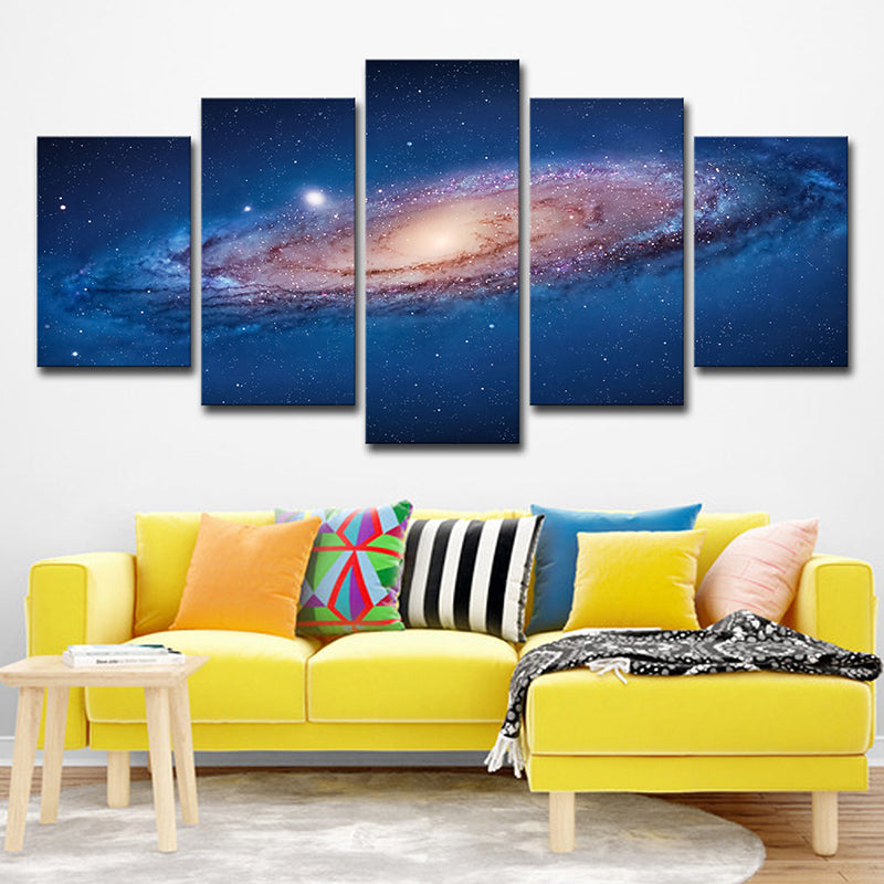 Cosmic Spiral Galaxy Canvas Print Blue Science Fiction Wall Art for Kids Room Clearhalo 'Art Gallery' 'Canvas Art' 'Kids' Arts' 1706073