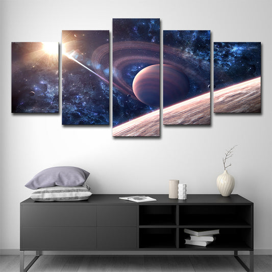 Digital Print Saturn Wall Art Dark Blue Canvas-Made Wall Decor, Multi-Piece Clearhalo 'Art Gallery' 'Canvas Art' 'Kids' Arts' 1706080
