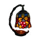 Rustic Mini Table Lighting with Curved Arm and Grape/Flower/Dragonfly Pattern Stained Glass 1 Light Table Lamp in Bronze for Bedroom Clearhalo 'Lamps' 'Table Lamps' Lighting' 170611