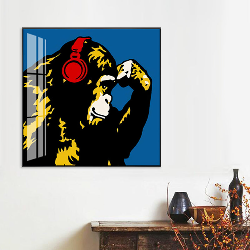Light Color Chimpanzee Painting Kids Style Textured Wall Art Print for Living Room Clearhalo 'Art Gallery' 'Canvas Art' 'Kids' Arts' 1706127