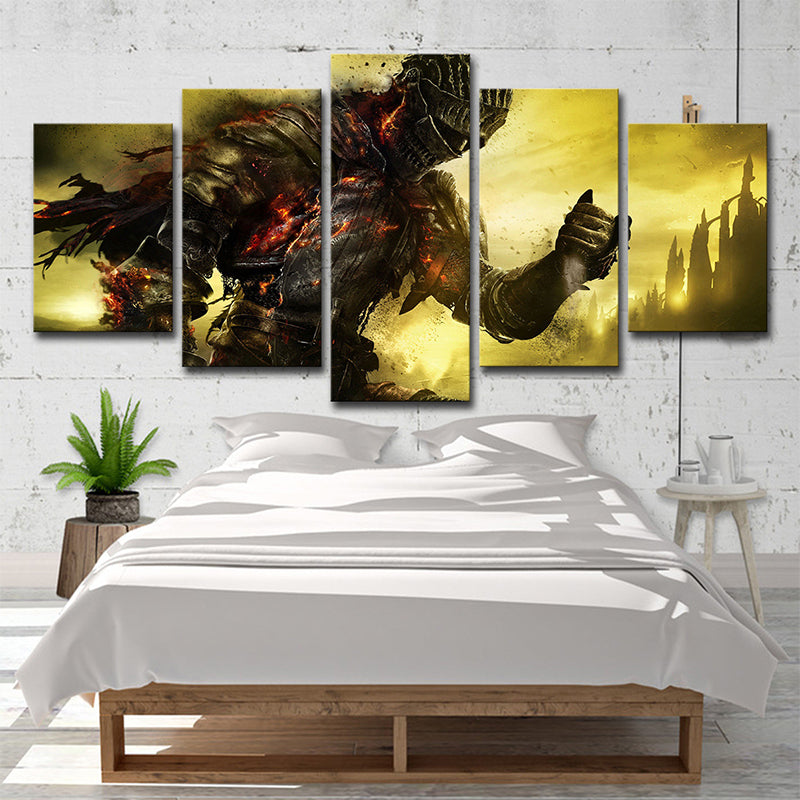 Game Character Dark Soul Canvas Art Kids Multi-Piece Wall Decor in Yellow for Teens Room Yellow Clearhalo 'Art Gallery' 'Canvas Art' 'Kids' Arts' 1706150