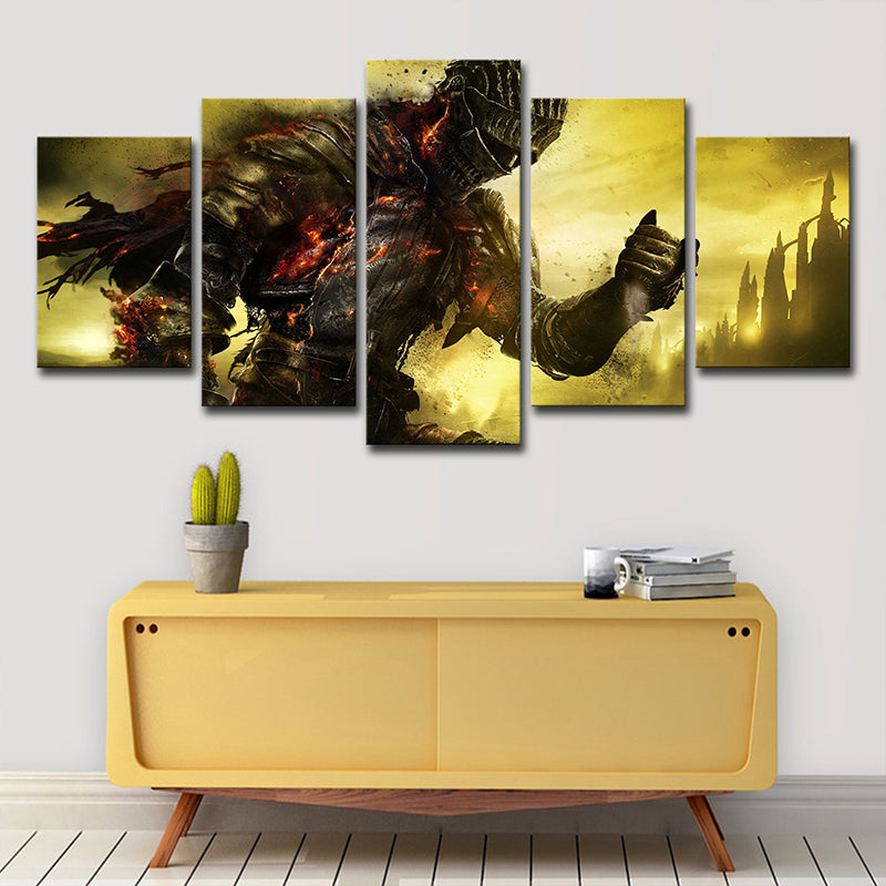Game Character Dark Soul Canvas Art Kids Multi-Piece Wall Decor in Yellow for Teens Room Clearhalo 'Art Gallery' 'Canvas Art' 'Kids' Arts' 1706151