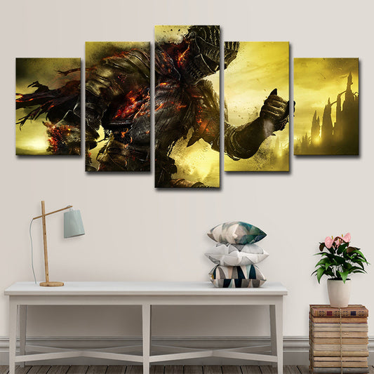 Game Character Dark Soul Canvas Art Kids Multi-Piece Wall Decor in Yellow for Teens Room Clearhalo 'Art Gallery' 'Canvas Art' 'Kids' Arts' 1706152