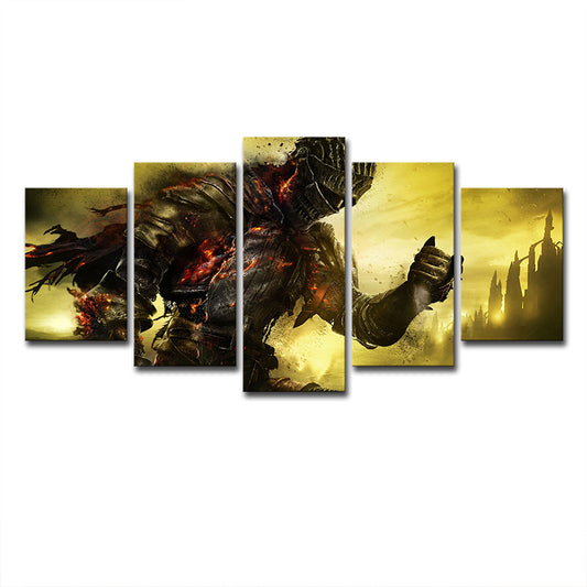 Game Character Dark Soul Canvas Art Kids Multi-Piece Wall Decor in Yellow for Teens Room Clearhalo 'Art Gallery' 'Canvas Art' 'Kids' Arts' 1706153
