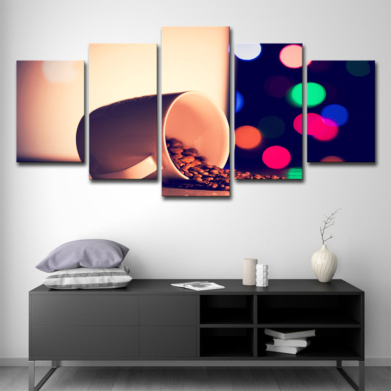 Night Scene Coffee Beans Canvas Print Contemporary Multi-Piece Wall Art Decor in Yellow Clearhalo 'Art Gallery' 'Canvas Art' 'Contemporary Art Gallery' 'Modern' Arts' 1706176