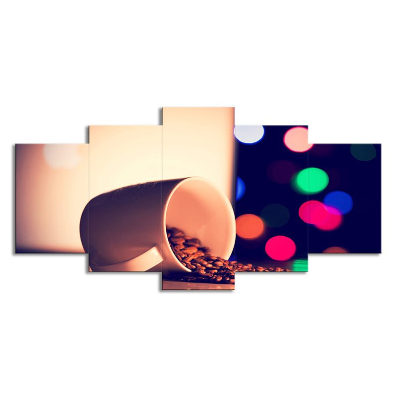 Night Scene Coffee Beans Canvas Print Contemporary Multi-Piece Wall Art Decor in Yellow Clearhalo 'Art Gallery' 'Canvas Art' 'Contemporary Art Gallery' 'Modern' Arts' 1706178