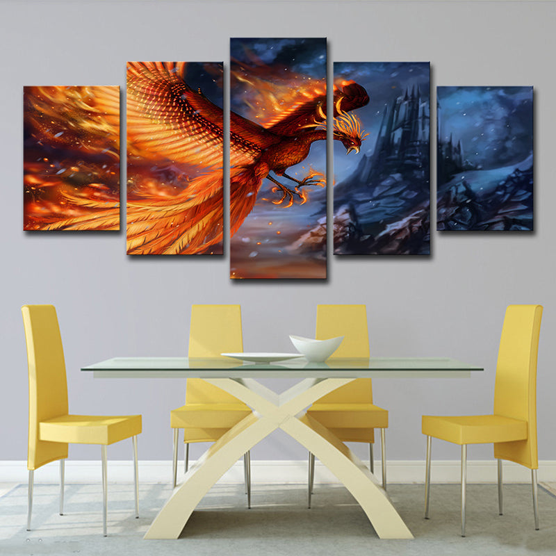 Orange Phoenix Wall Art Multi-Piece Kids Style House Interior Canvas Print Orange Clearhalo 'Art Gallery' 'Canvas Art' 'Kids' Arts' 1706182