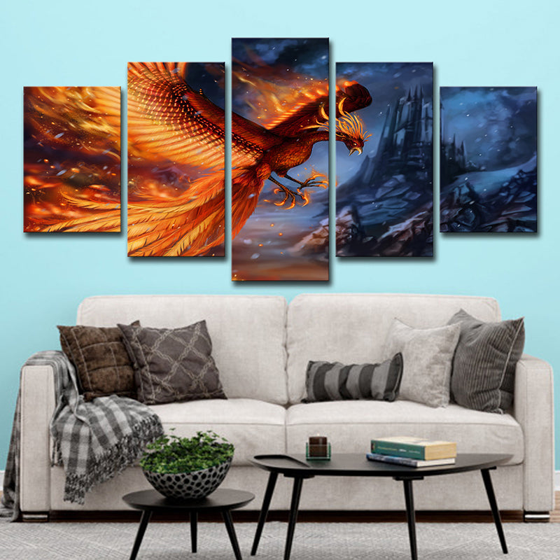 Orange Phoenix Wall Art Multi-Piece Kids Style House Interior Canvas Print Clearhalo 'Art Gallery' 'Canvas Art' 'Kids' Arts' 1706183