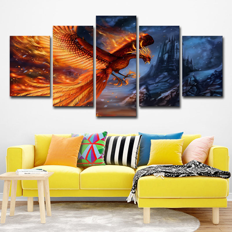 Orange Phoenix Wall Art Multi-Piece Kids Style House Interior Canvas Print Clearhalo 'Art Gallery' 'Canvas Art' 'Kids' Arts' 1706184