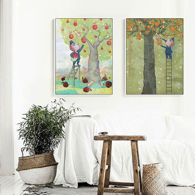 Illustration Fruit Harvesting Canvas Print Childrens Art Textured Kids Room Wall Decor Clearhalo 'Art Gallery' 'Canvas Art' 'Kids' Arts' 1706190