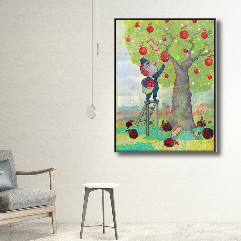Illustration Fruit Harvesting Canvas Print Childrens Art Textured Kids Room Wall Decor Clearhalo 'Art Gallery' 'Canvas Art' 'Kids' Arts' 1706191