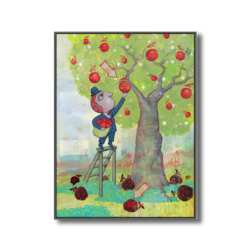 Illustration Fruit Harvesting Canvas Print Childrens Art Textured Kids Room Wall Decor Clearhalo 'Art Gallery' 'Canvas Art' 'Kids' Arts' 1706192