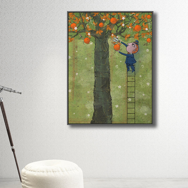 Illustration Fruit Harvesting Canvas Print Childrens Art Textured Kids Room Wall Decor Green Design 2 Clearhalo 'Art Gallery' 'Canvas Art' 'Kids' Arts' 1706196