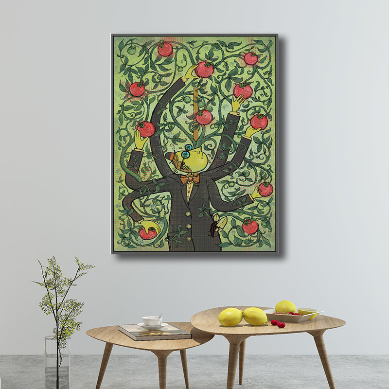 Illustration Fruit Harvesting Canvas Print Childrens Art Textured Kids Room Wall Decor Green Design 3 Clearhalo 'Art Gallery' 'Canvas Art' 'Kids' Arts' 1706200