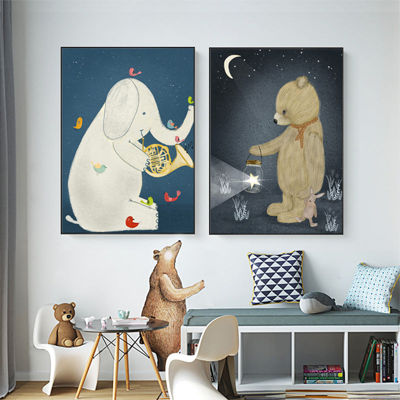 Kids Night Concert Canvas Art Soft Color Animals Pattern Wall Decor for House Interior Clearhalo 'Art Gallery' 'Canvas Art' 'Kids' Arts' 1706204