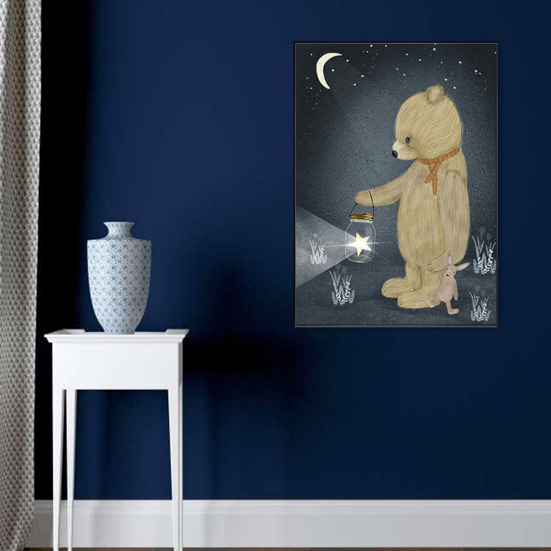 Kids Night Concert Canvas Art Soft Color Animals Pattern Wall Decor for House Interior Black Clearhalo 'Art Gallery' 'Canvas Art' 'Kids' Arts' 1706212