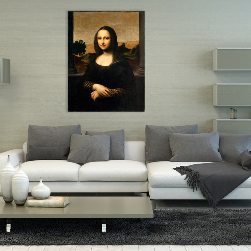 Rustic Mona Lisa Portrait Canvas Brown Textured Art Print for Living Room, Multiple Sizes Brown Clearhalo 'Arts' 'Canvas Art' 1706216