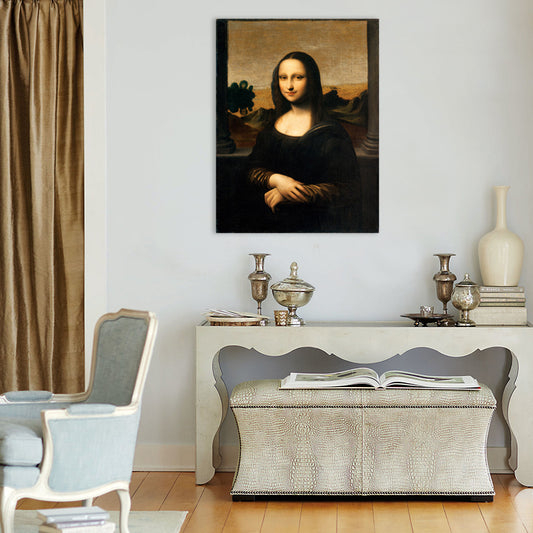 Rustic Mona Lisa Portrait Canvas Brown Textured Art Print for Living Room, Multiple Sizes Clearhalo 'Arts' 'Canvas Art' 1706217