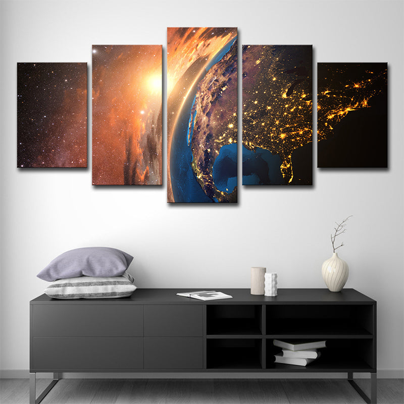Cosmos Sparkling Galaxy Wall Art Science Fiction Canvas Print Wall Decor in Orange Clearhalo 'Art Gallery' 'Canvas Art' 'Kids' Arts' 1706248