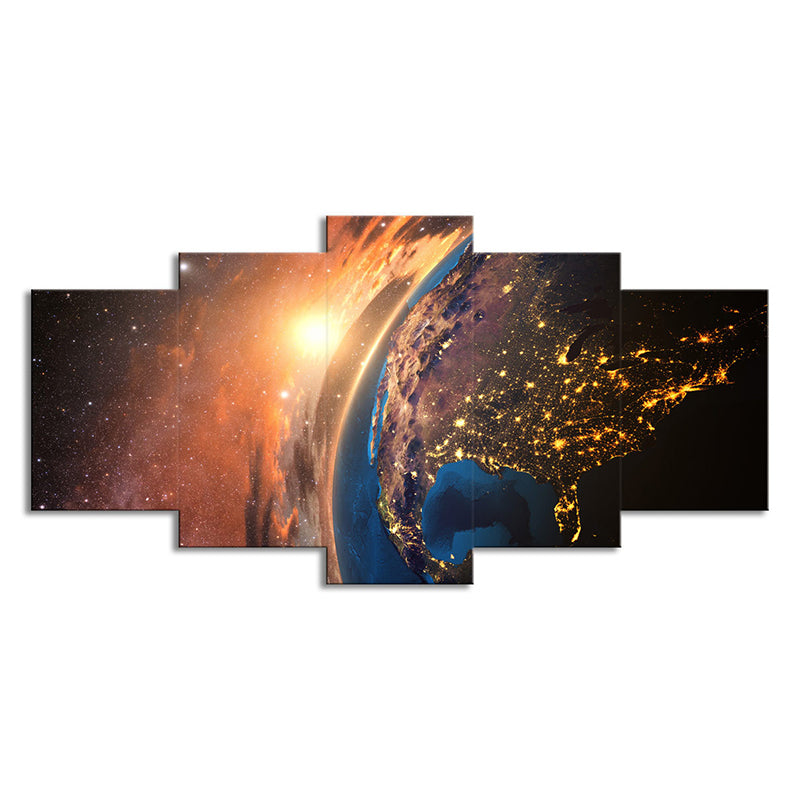 Cosmos Sparkling Galaxy Wall Art Science Fiction Canvas Print Wall Decor in Orange Clearhalo 'Art Gallery' 'Canvas Art' 'Kids' Arts' 1706249