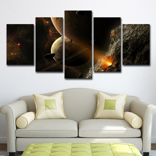 Yellow Planet Wall Art Cosmos Science Fiction Multi-Piece Canvas for Boys Room Yellow Clearhalo 'Art Gallery' 'Canvas Art' 'Kids' Arts' 1706253