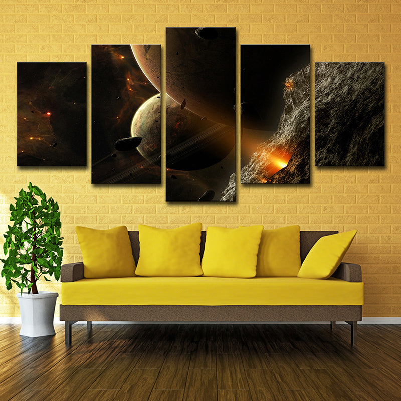 Yellow Planet Wall Art Cosmos Science Fiction Multi-Piece Canvas for Boys Room Clearhalo 'Art Gallery' 'Canvas Art' 'Kids' Arts' 1706254