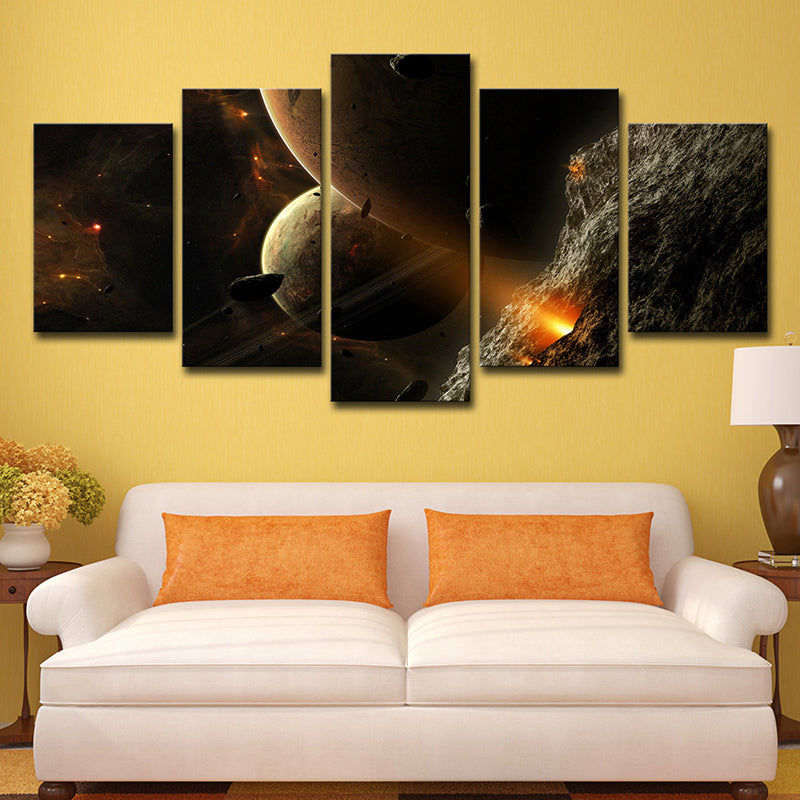 Yellow Planet Wall Art Cosmos Science Fiction Multi-Piece Canvas for Boys Room Clearhalo 'Art Gallery' 'Canvas Art' 'Kids' Arts' 1706255
