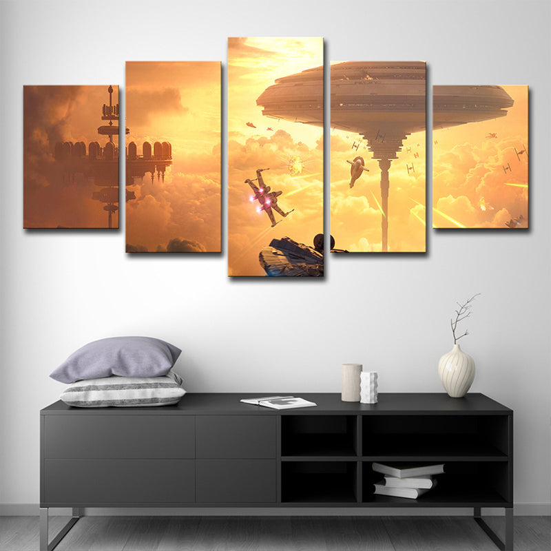 Futuristic Star War Battlefield Art Print Yellow Multi-Piece Wall Decor for Living Room Clearhalo 'Art Gallery' 'Canvas Art' 'Kids' Arts' 1706268