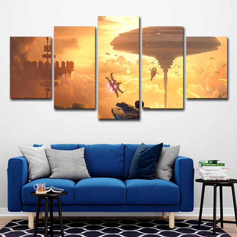 Futuristic Star War Battlefield Art Print Yellow Multi-Piece Wall Decor for Living Room Clearhalo 'Art Gallery' 'Canvas Art' 'Kids' Arts' 1706269