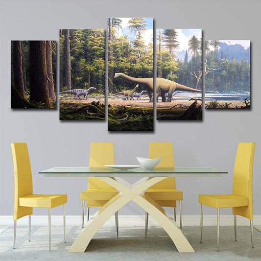 Dinosaur in Forest Canvas Art Fictional Realistic Fantasy Wall Decor in Brown-Green Brown Clearhalo 'Art Gallery' 'Canvas Art' 'Kids' Arts' 1706274