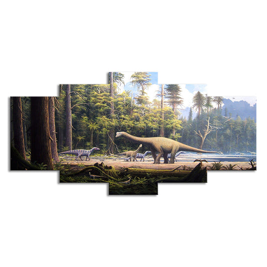 Dinosaur in Forest Canvas Art Fictional Realistic Fantasy Wall Decor in Brown-Green Clearhalo 'Art Gallery' 'Canvas Art' 'Kids' Arts' 1706277