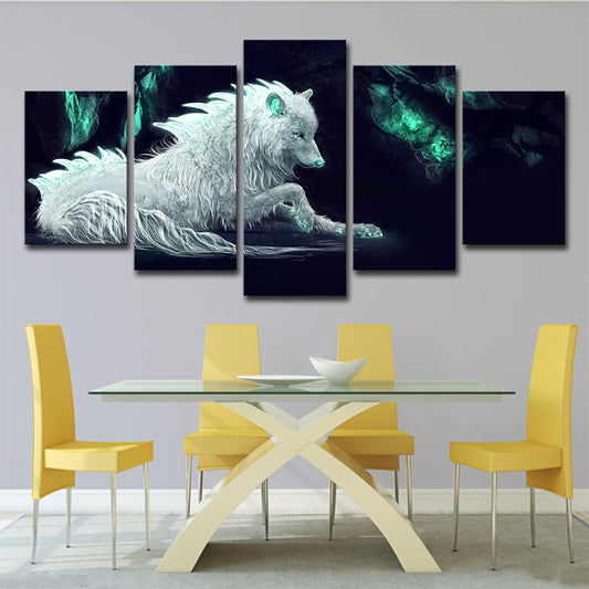 White Wolf Wall Art Multiple-Piece Contemporary House Interior Canvas Print White Clearhalo 'Art Gallery' 'Canvas Art' 'Contemporary Art Gallery' 'Modern' Arts' 1706281