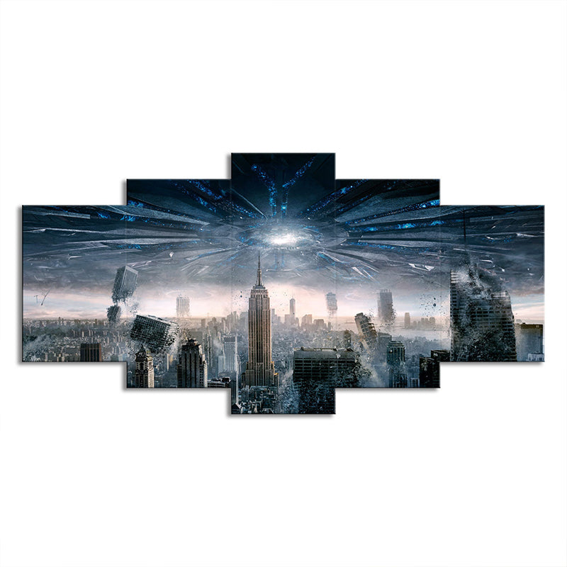 Futuristic Cityscape Wall Decor Blue Canvas Art Print for Living Room, Multi-Piece Clearhalo 'Art Gallery' 'Canvas Art' 'Contemporary Art Gallery' 'Modern' Arts' 1706291