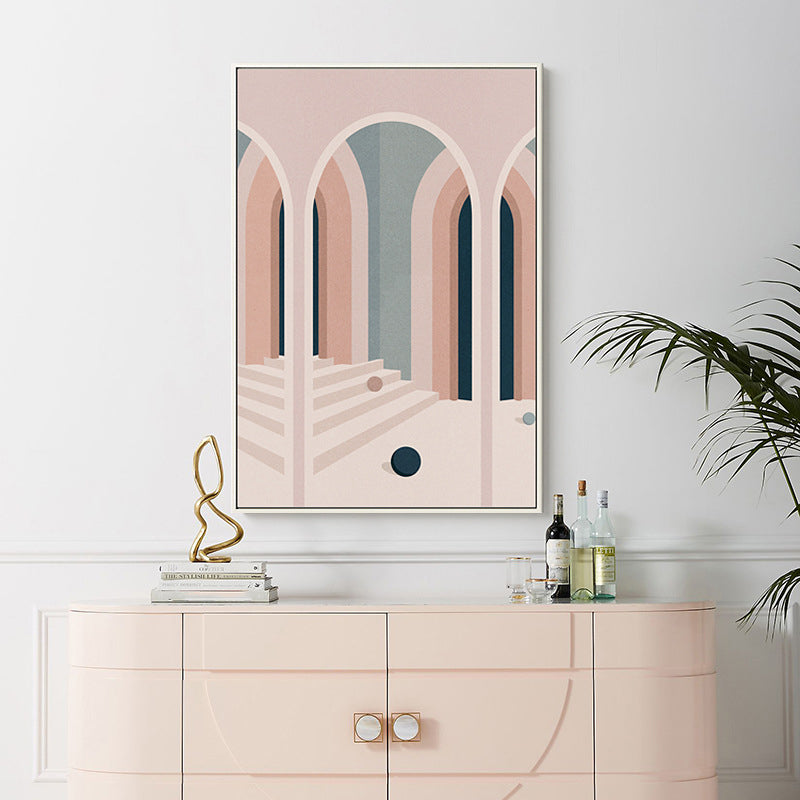 Scandinavian Style Arched Door Art in Soft Color Textured Wall Decor for Bathroom Pink Clearhalo 'Arts' 'Canvas Art' 1706309
