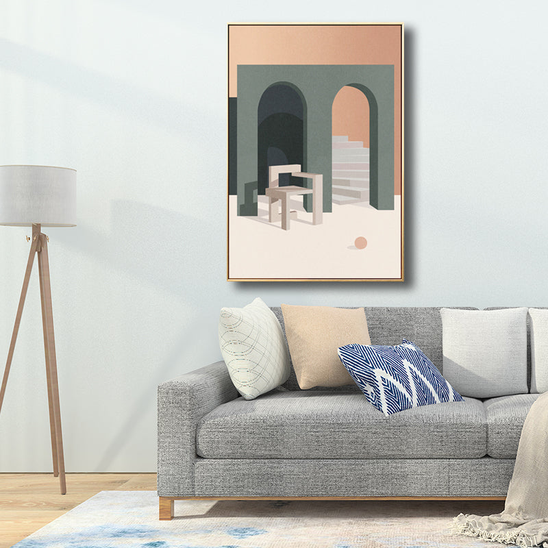 Scandinavian Style Arched Door Art in Soft Color Textured Wall Decor for Bathroom Clearhalo 'Arts' 'Canvas Art' 1706317