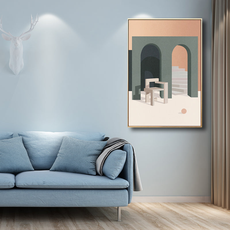 Scandinavian Style Arched Door Art in Soft Color Textured Wall Decor for Bathroom Clearhalo 'Arts' 'Canvas Art' 1706318