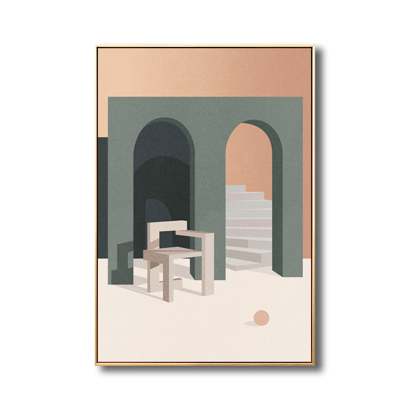 Scandinavian Style Arched Door Art in Soft Color Textured Wall Decor for Bathroom Clearhalo 'Arts' 'Canvas Art' 1706319