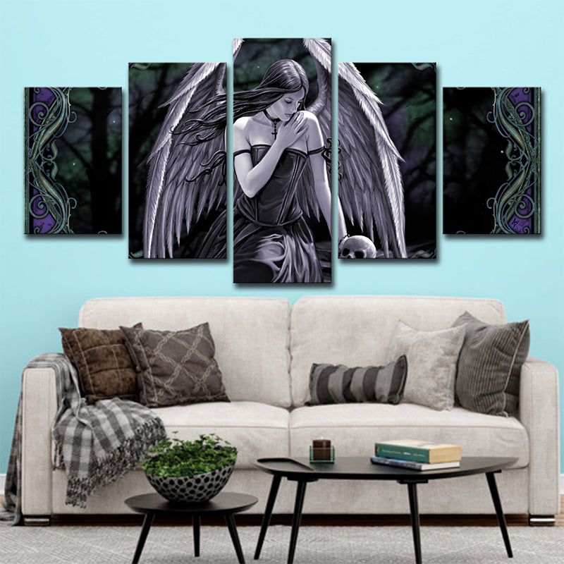 Digital Print Angel Wall Art Kids Style Multi-Piece Boys Bedroom Canvas in Purple-Green Purple Clearhalo 'Art Gallery' 'Canvas Art' 'Kids' Arts' 1706320